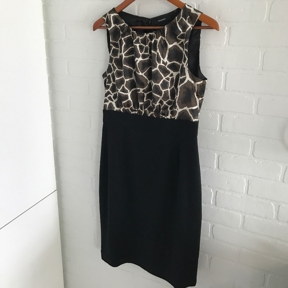 Tahari Mini dress Giraffe Animal print black Sleeveless Mobwife S - Picture 3 of 7